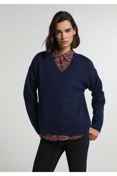 Colin's Regular Fit V-Neck Plain Women's Navy Blue Sweater