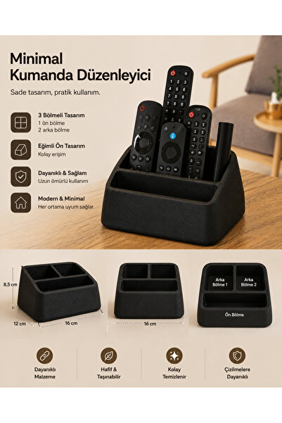 Genel Markalar Minimal 3 Bölmeli Kumanda Düzenleyici