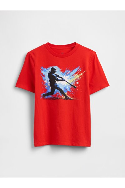 GAP Erkek Çocuk Kırmızı Grafik Baskılı T-Shirt