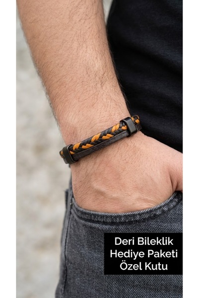 HER ŞEY NOTA www.herseynota.com Theranzo Amber Black Leather Men's Bracelet -...
