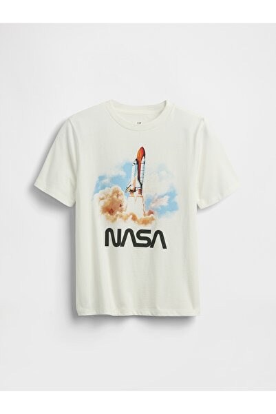 GAP Erkek Çocuk Beyaz Grafik Baskılı T-Shirt
