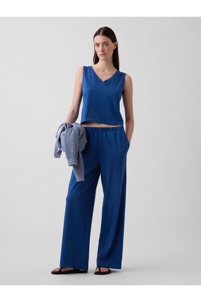 GAP Kadın Mavi Örgü Wide-Leg Pantolon
