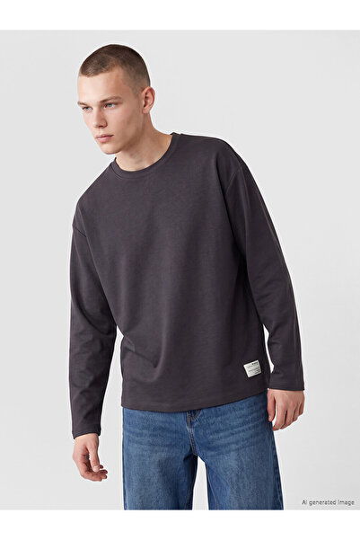 LC Waikiki Özmarka New Season Anthracite Crew Neck Men's Sweatshirt