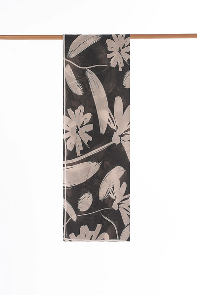 Kayra Floral Pattern Silk Shawl Bitter Brown