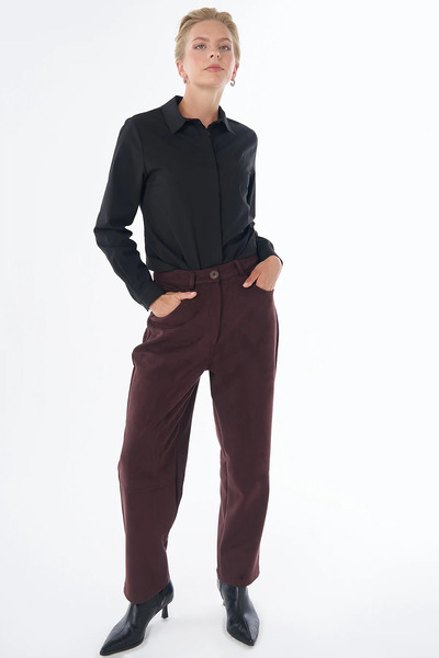 Kayra High Waist Suede Trousers Brown