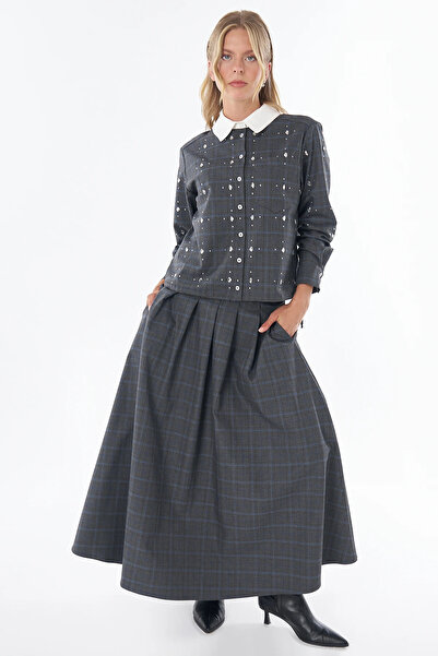 Kayra Plaid Pattern Double Suit Smoked