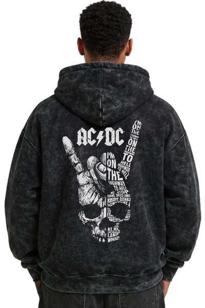 SEVBANO Hanorac cu glugă premium, lavabil, unisex, cu imprimeu AC DC Rock Met...