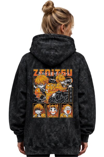 SEVBANO Zenitsu Agatsuma Kimetsu No Yaiba Anime Printed Unisex Oversize Washa...