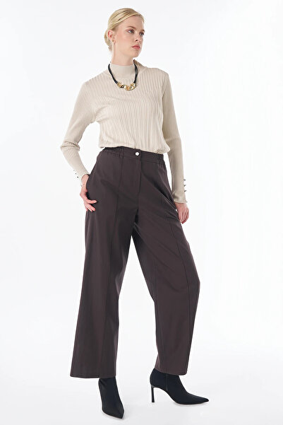 Kayra Elastic Waist Pants Brown