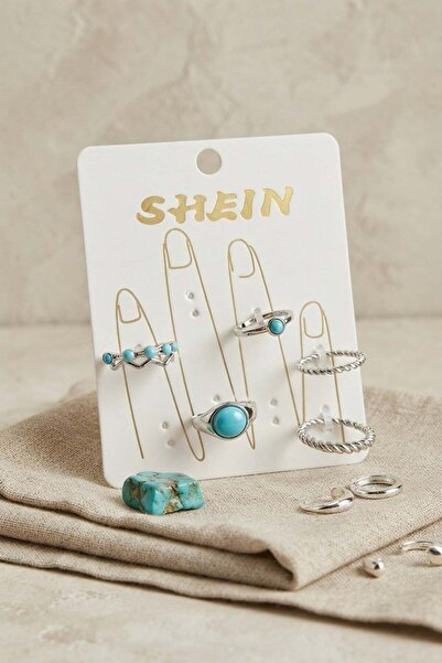 Inure Jewelry Silver Color Brass Blue Stone Detailed Bohemian Ring Combinatio...