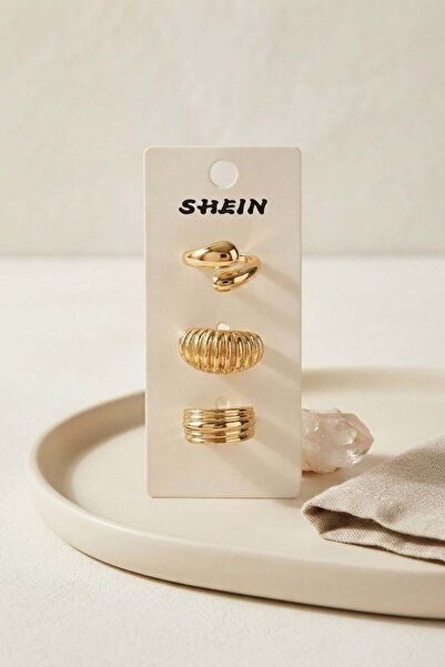 Inure Jewelry Gold Color Brass 3-Piece Vintage Women's Ring Combination Byk4298