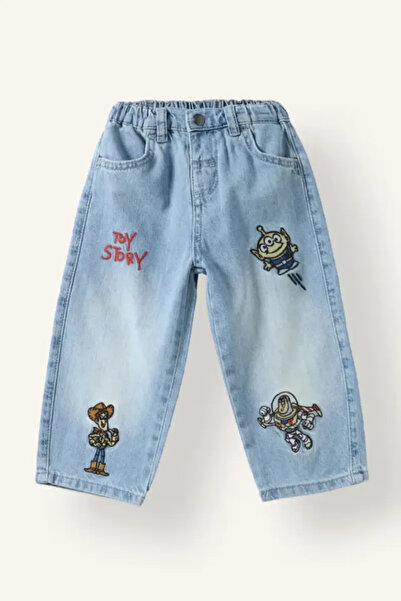 DeFacto 100% bumbac, pantaloni din denim cu talie elastică brodată Toy Story ...