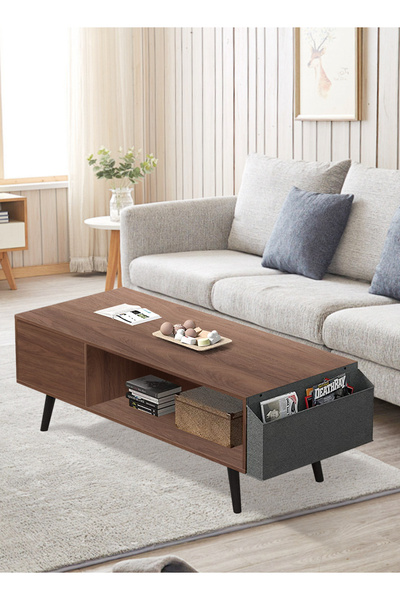Ammar Space Wooden Coffee Table with Storage Shelf, 100 x 50 x 45 cm Modern C...