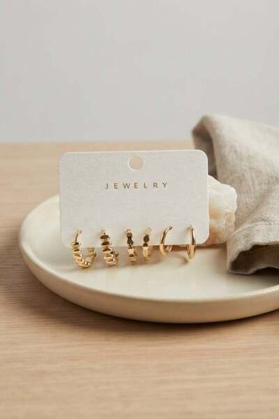 Inure Jewelry Gold Color Brass Hoop Model Earring Set of 6