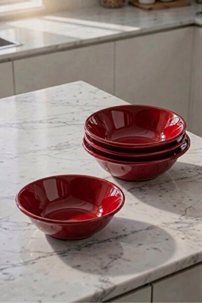 BİODATA 6 pieces 15 cm red bowl unbreakable melamine soup bowl salad bowl (15...