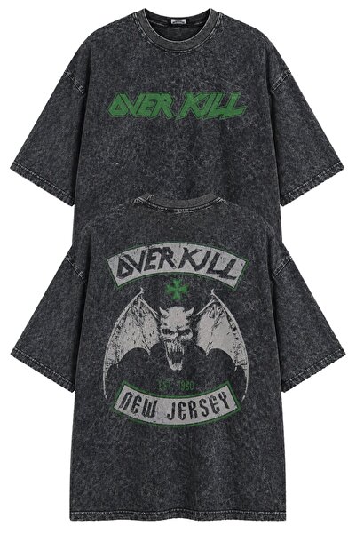 Fuddy Moda Tricou unisex Overkill Est 1980 cu imprimeu pe spate, lavabil, tri...