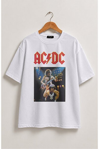 Fuddy Moda Μπλουζάκι Unisex με στάμπα AC-DC, Υπερμεγέθες μπλουζάκι με θέμα τη...