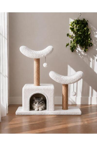 PatimPets K1 Kedi Yatağı Tırmalama Kulesi Çift Yataklı Model Geniş Yuva Welso...