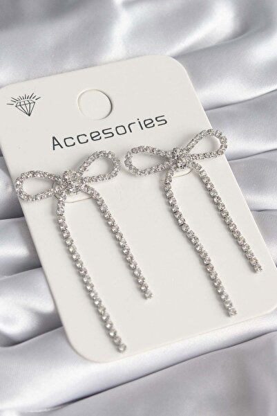 Inure Jewelry Silver Color Zircon Stone Bow Model Women's Earrings