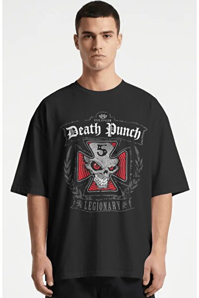 SEVBANO Tricou premium oversize unisex cu imprimeu Five Finger Death Punch, t...