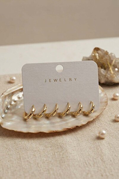 Inure Jewelry Gold Color Brass Zircon Stone Hoop Model 6-Piece Women's Earrin...