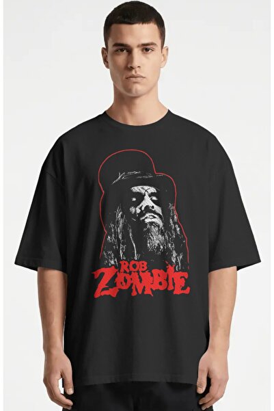 SEVBANO Tricou premium supradimensionat unisex cu imprimeu Rob Zombie Rock Me...
