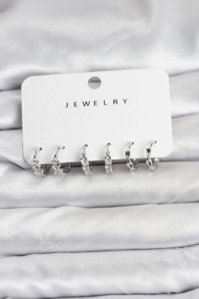 Inure Jewelry Brass Silver Color Zircon Stone Women's Earring Set
