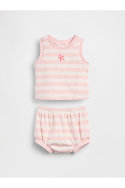 GAP Bebek Pembe Bebek Havlu Terry Çizgili Outfit Set