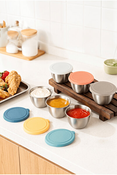 ÖzSa Home 6-Piece Stainless Steel Sauce Bowl with Silicone Lid, Airtight Bowl...