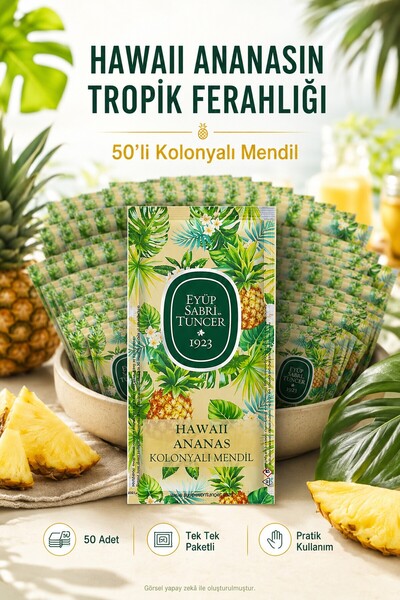 Eyüp Sabri Tuncer 50 Adet Havai Ananas Kolonyalı Mendil Tekli Paket Ananas Ko...