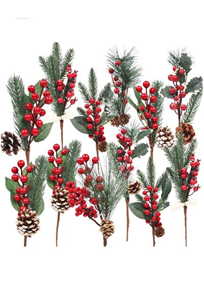 Yenigeldi 1 Piece of Lucky Flower Christmas Pine Branch Artificial Red Fruit ...