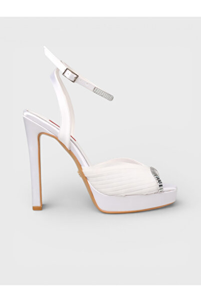 Sadık Yılmaz Women's Summer 15cm Thin Open Heeled Shoes - 574 86 - White Satin