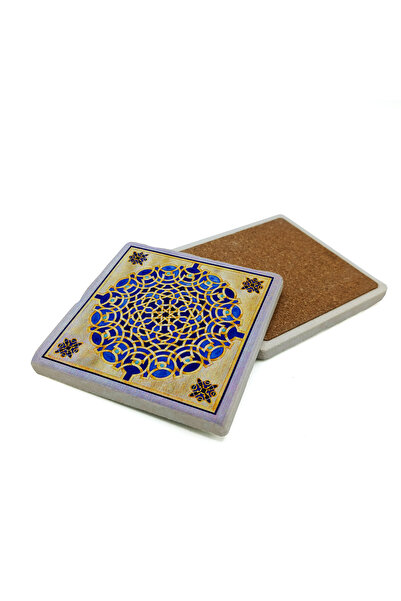 Sadrazam Geometric Pattern Printed Natural Stone Coaster 10X10 Kd-22