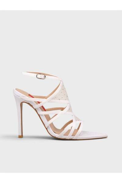 Sadık Yılmaz Women's Summer 11cm Thin Open Heeled Shoes - 574 1586 - White Gl...