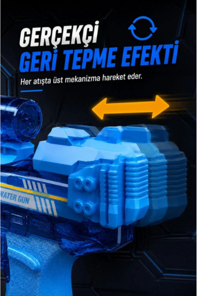 nextbuy Şarjlı Otomatik Su Tabancası Oyuncak Led Flaşlı Geniş Su Hazneli Gerçekçi Geri Tepme Efektli Su Silahı Çocuk Oyuncağı
