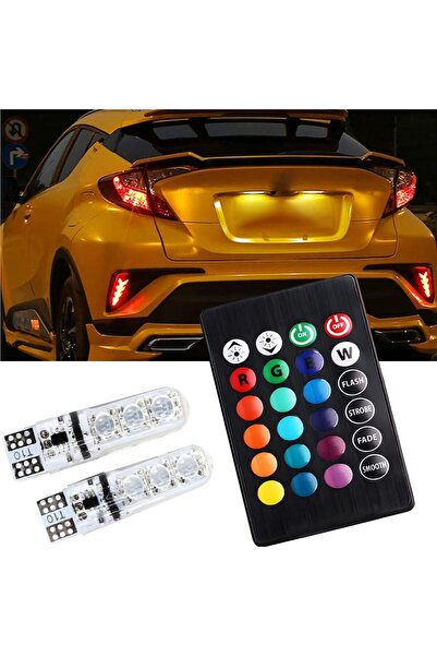 Morvena Picks 2 Bucăți Becuri auto LED RGB T10 cu telecomandă - W5W 194 168 2...