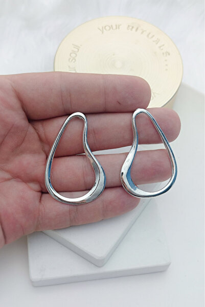 KYOLA DESİGN Wavy Big Drop Silver Color Women's Earrings (5cm)