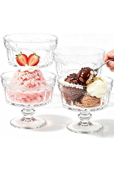 Morvena Picks Set de 4 boluri de desert din sticlă transparentă, 250 ml, bolu...