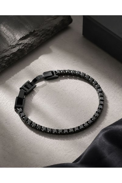 The Klōi Black Tennis Men's Steel Bracelet - Black Stone Water Resistant Men'...