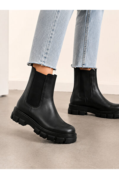 BEEKAMI Nora Black Elastic Thick Sole Women's Chelsea Boots