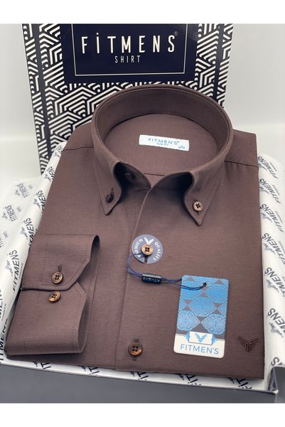 Fitmens Slim Fit Long Sleeve Cotton Gift Boxed Easy-Iron Men's Shirt Fs-002225 - Dark Brown