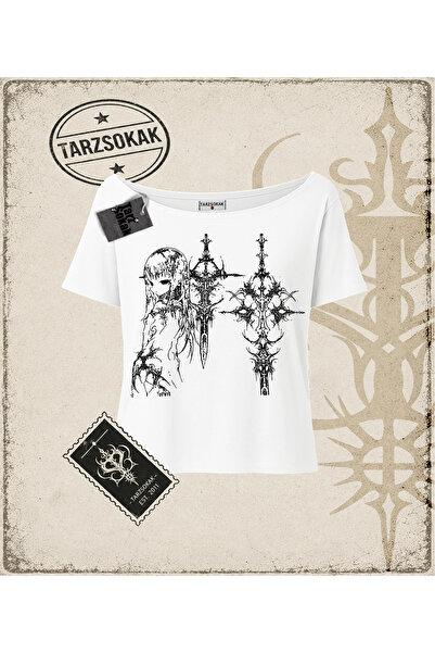 Tarzsokak Gotik & Grunge STREETWEAR Anime Sword Gotik Y2K Kayık Yaka Tişört