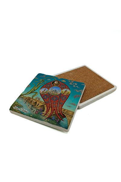 Sadrazam Edirne Symbols Printed Natural Stone Coaster 10X10 1G-Edirne1