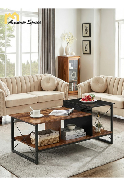 Ammar Space Coffee Table 100x40x45cm, Modern Rectangular Center Table for Liv...
