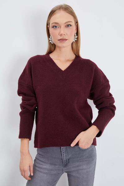 Fulla Moda Basic V-Neck Oversize Knitwear Sweater