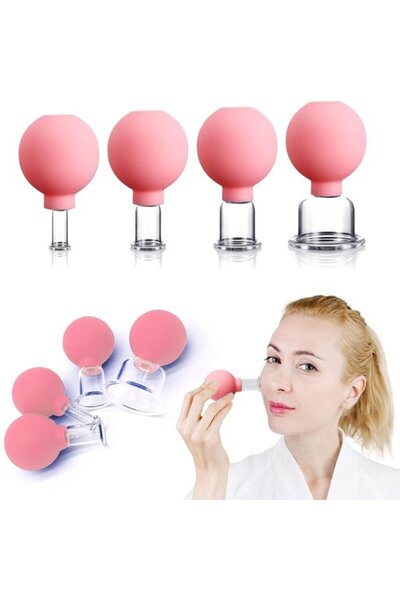 Morvena Picks Set de 4 ventuze faciale din sticlă, cu ventuze de silicon cu a...