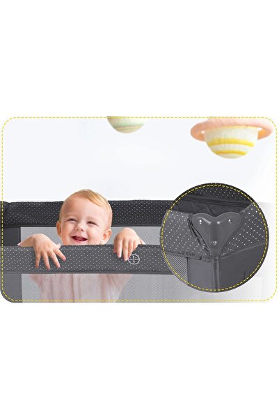 Ricokids Pătuț de călătorie pliabil pe 2 niveluri, cu saltea și roți cu frână, Antracit 125x65 cm