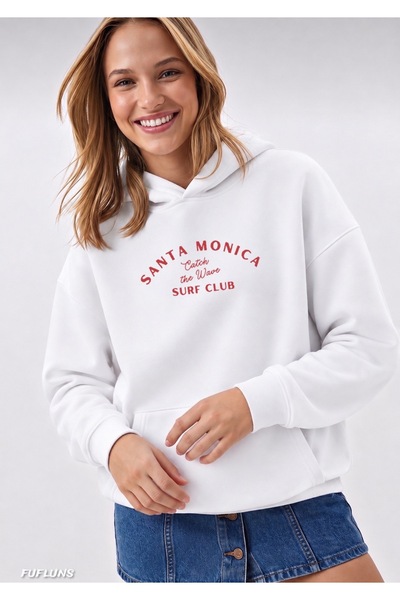 FUFLUNS SANTA MONICA SWEATSHIRT CU GLUGĂ, IMPRIMAT, MĂRIME MARE, UNISEX, PENT...