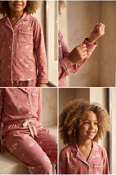Katia&Bony Kız Çocuk Lovely Winter Çiçekli Gül Kurusu Pijama Takımı