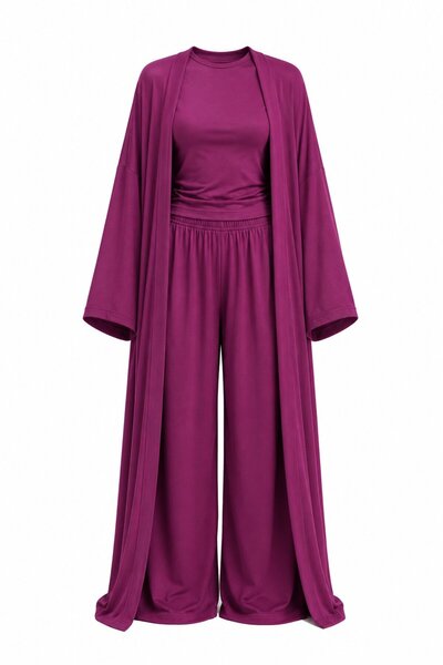 Laluvia Plum Viscose Triple Set - 4137